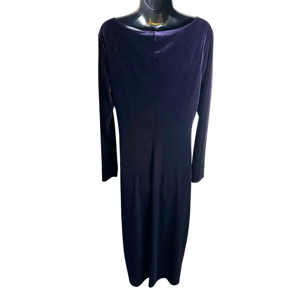 Vintage Max Studio Purple Velvet Maxi Dress Made in USA Sz LG Witchy Whimsigoth